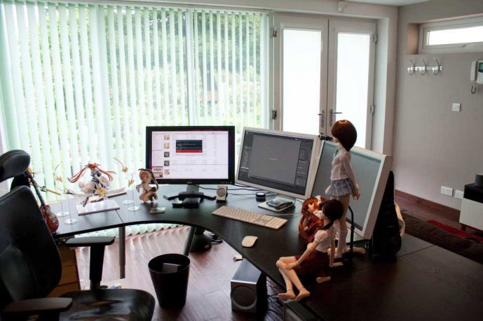 Awesome Workspace with Tree LCD and Sexy Anime Figurines