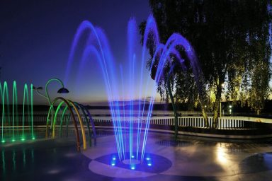 Beautiful Fountain with Programmable Multicolored LED Performance