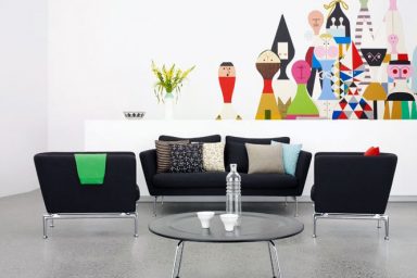 Black Modern Sofa Design in Colorful Living Room