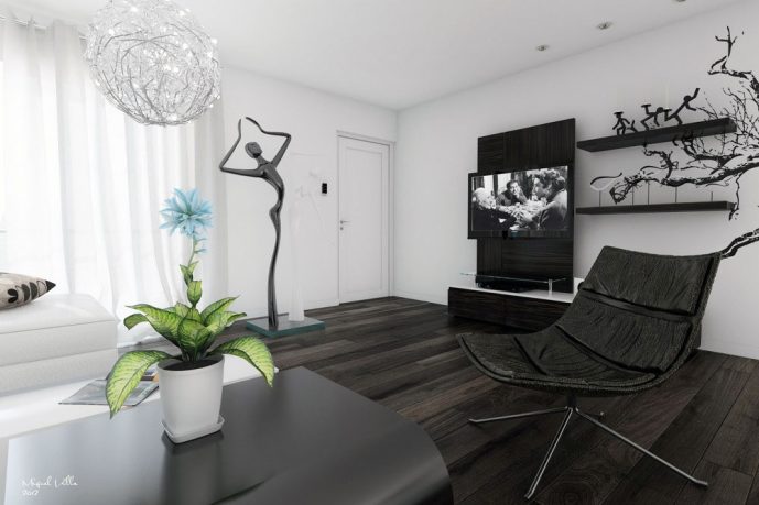 Black White Living Room Modern Art