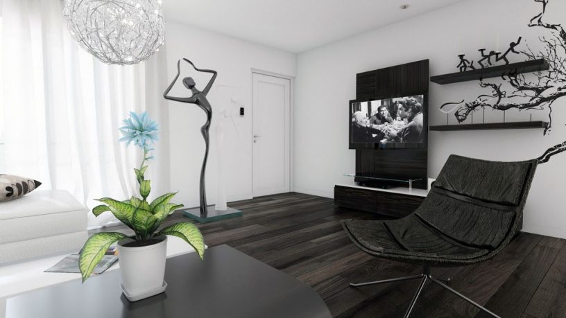 Black White Living Room Modern Art