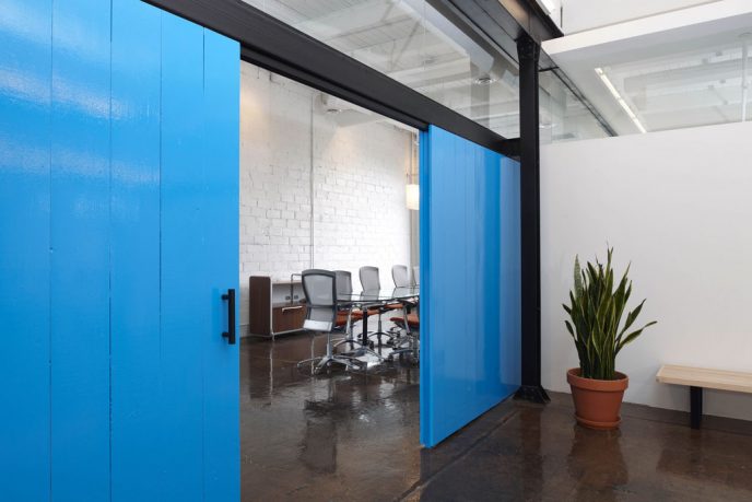 Blue Sliding Door Office Design