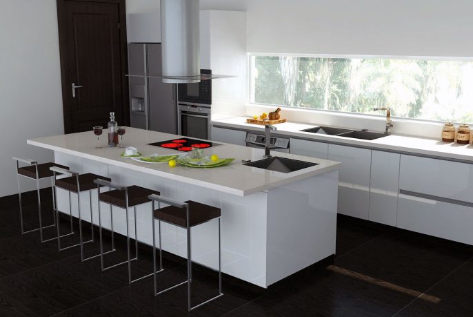 Clean Minimalist Black and White Kitchen Island