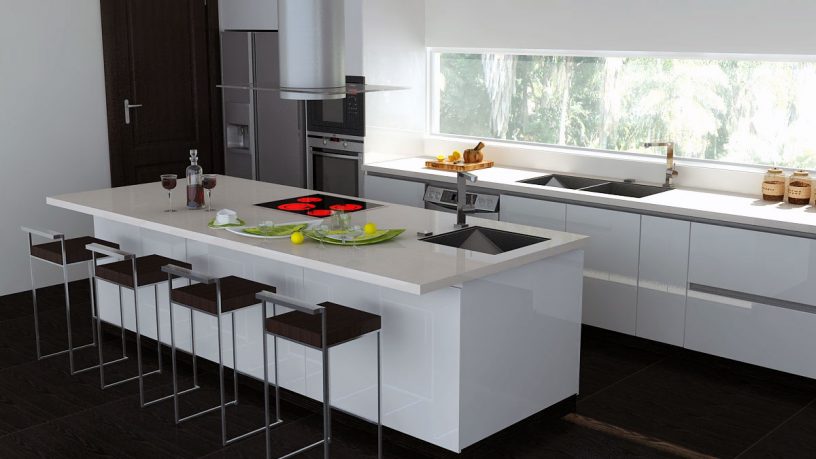 Clean Minimalist Black and White Kitchen Island
