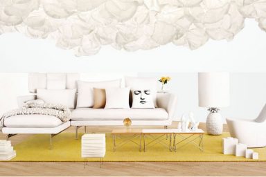 Fresh Living Room Suite White Sofa Chaise with Yellow Rugs