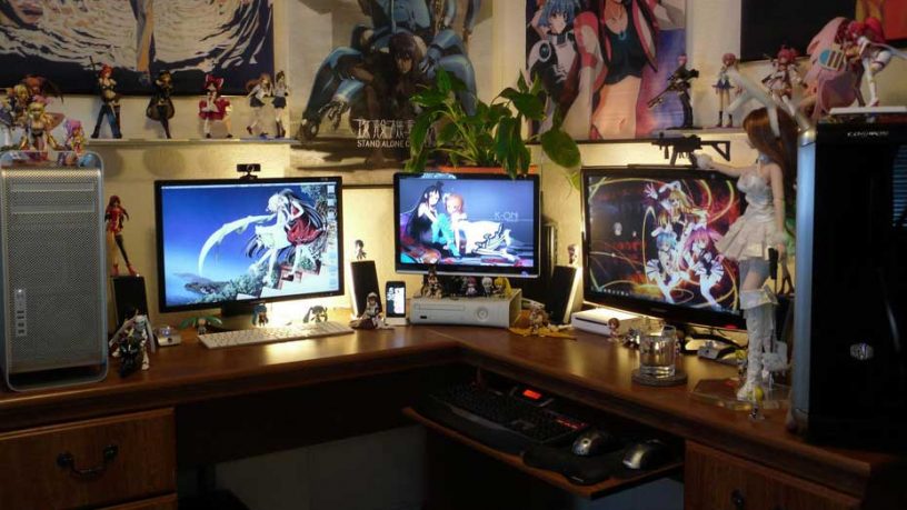 Girl Action Figure in Wooden Desk Workspace