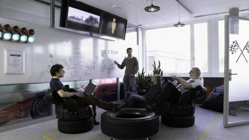 Informal Meeting Room with Unique Tire Sofa