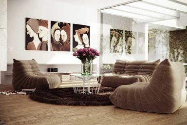 Low Level Brown Couch Living Room