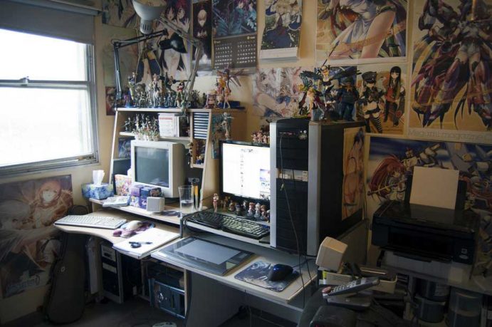 Manga Comic Workspace Design with Old and New Monitor