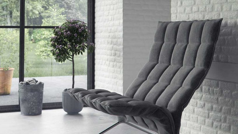 Modern Gray Feature Chair with Interior Brick Wall