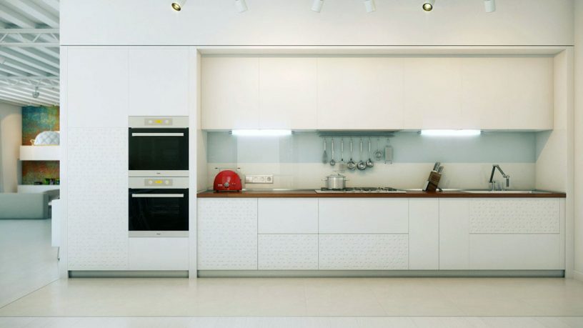 Modern Open White Kitchen with Double Oven