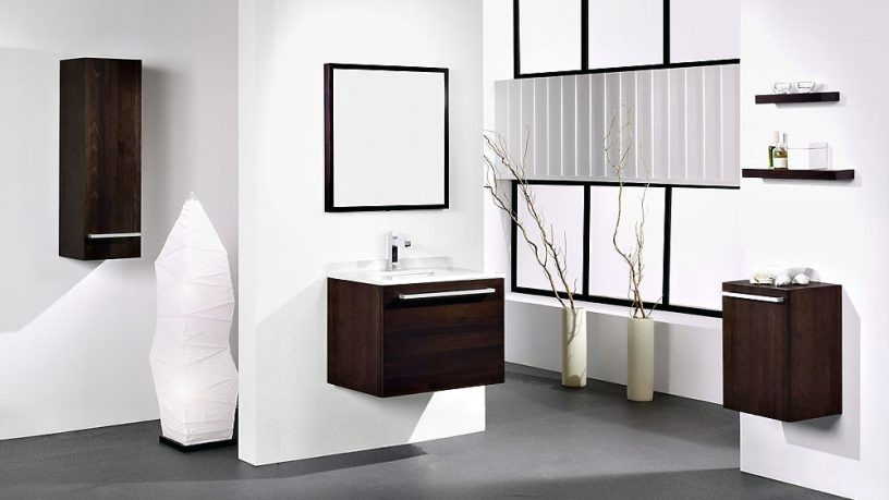 Modern White Bathroom with Wooden Washbasin Cabinet Ideas