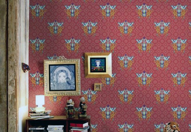 Old Style Modern Wallpaper with Red and Gold Accents
