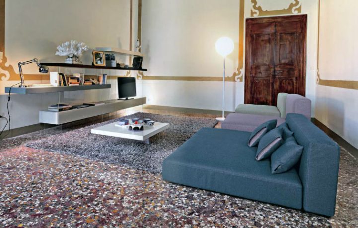 Teal Pale Green and Purple Sova Livingroom