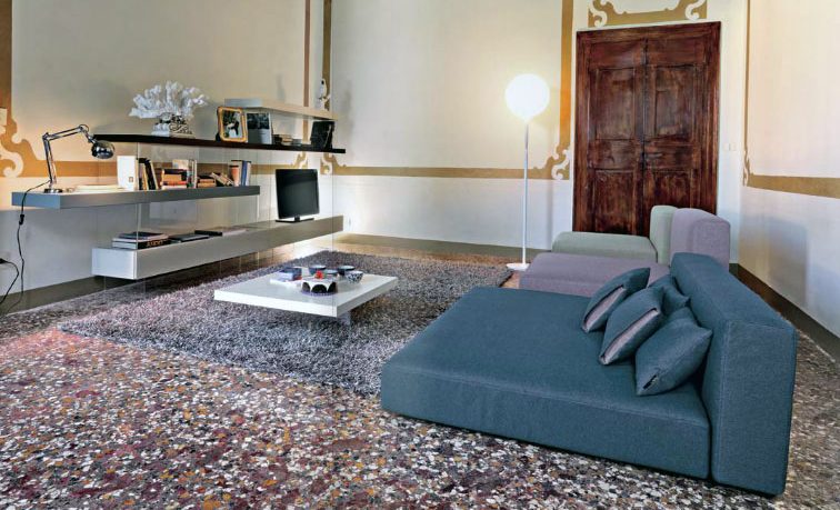 Teal Pale Green and Purple Sova Livingroom