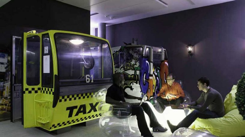 Unique Informal Meeting Room with Yellow Taxi Decor