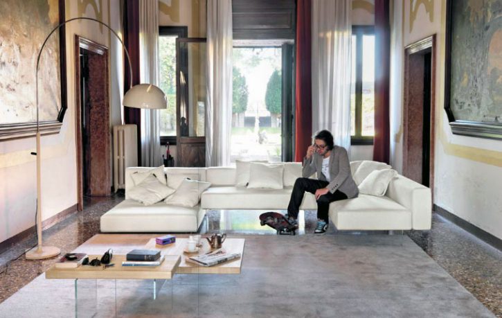 Urban Living Room with White Leather Sofa