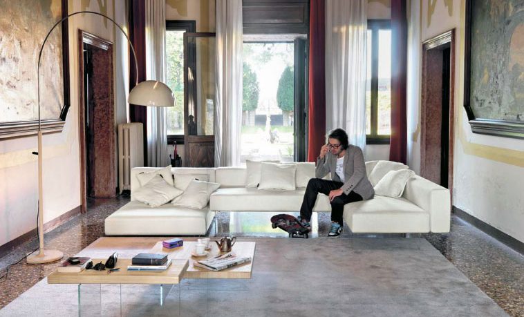 Urban Living Room with White Leather Sofa