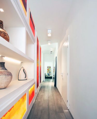 White Red Lightbox Gallery Hallway Apartment Design