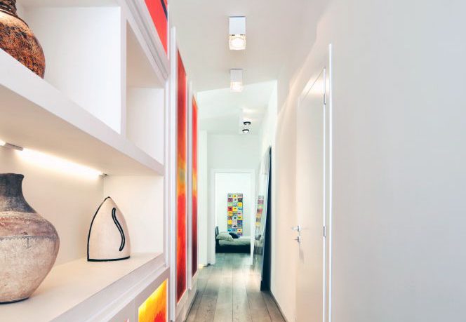 White Red Lightbox Gallery Hallway Apartment Design