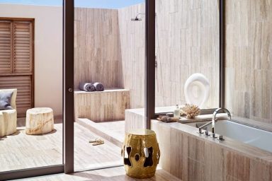 Bathroom with Tile Marble and Sliding Glass Door