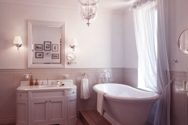 Beautiful White Classic Bathroom with Roll Top Bath