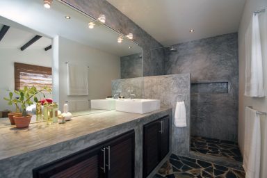 Concrete Vanity Unit Bathroom in Tropical Villa