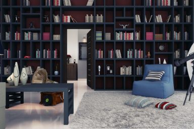 Cozy Home Library Design with Rug and Telescope