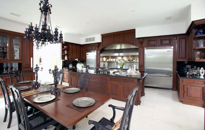 Luxury Dining Room with Black Crystal Chandelier