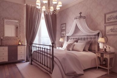 Luxury Neutral Bedroom Design with Chandelier
