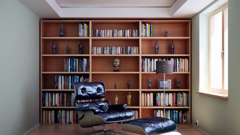 Masculine Home Library with Modern Leather Chair