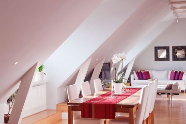 Modern Dining Room with Red Table Runner