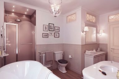 Neutral Bathroom with Wooden Floor Ideas
