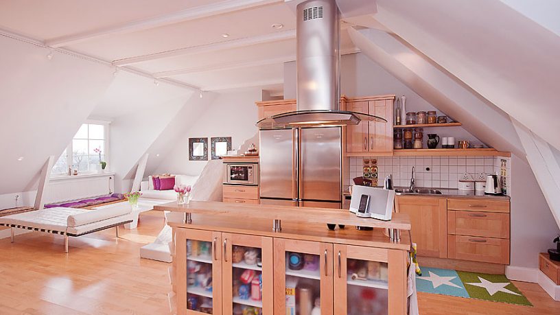 Open Plan Kitchen Ideas with Beech Furniture Set