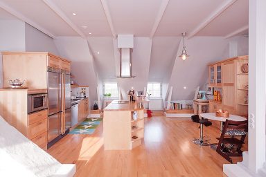 Open Plan Kitchen with Birch Wood Furniture