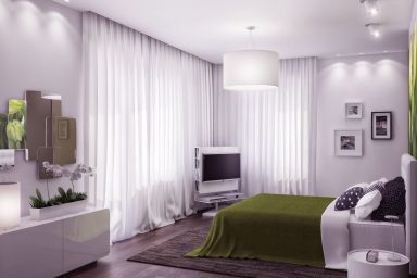 Beautiful White Green Bedroom with Wooden Floor