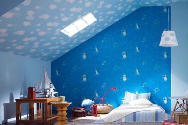 Blue Dolphin Wallpaper Clouds on Sloping Ceiling