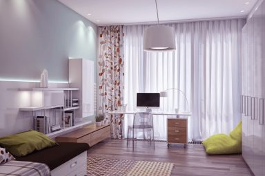 Bright Decor Scheme Bedroom with iMac Desk