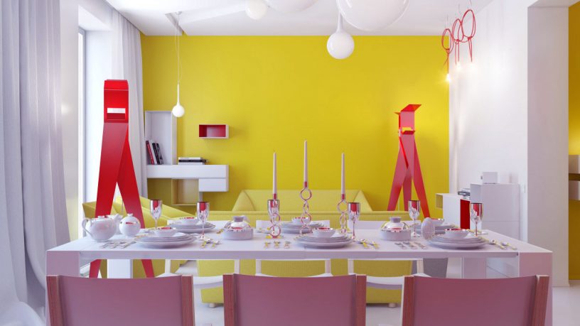 Contemporary Colorful Decor with White Dining Table