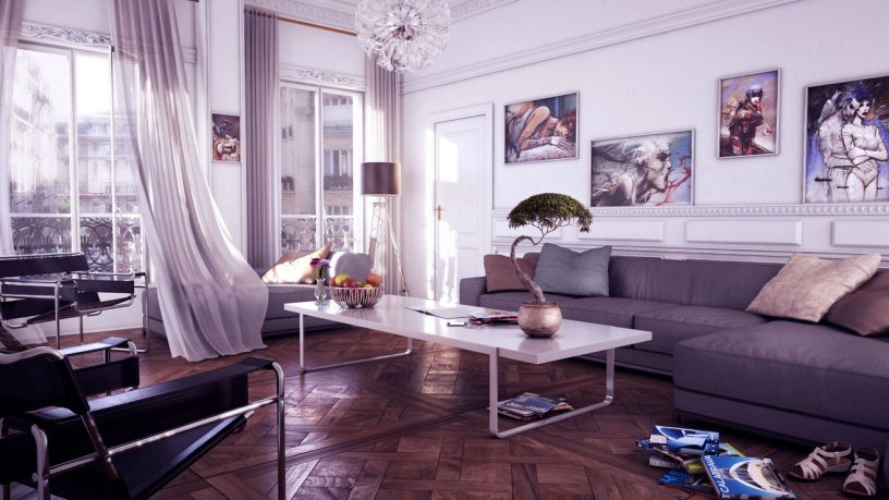 Contermporary Living Room Gray Chaise Lounge Sofa