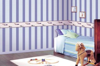 Cool Violet White Striped Walls Decor Kids Room