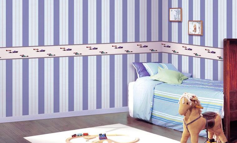 Cool Violet White Striped Walls Decor Kids Room