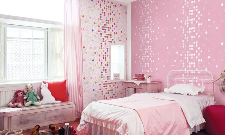 Cute Pink Dotty Wallpaper Girls Bedroom