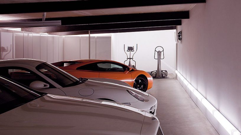 Garage Home Gym Area with Luxury and Sport Cars