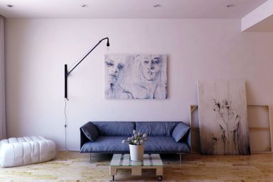 Minimalist Living Room with Cool Wall Painting