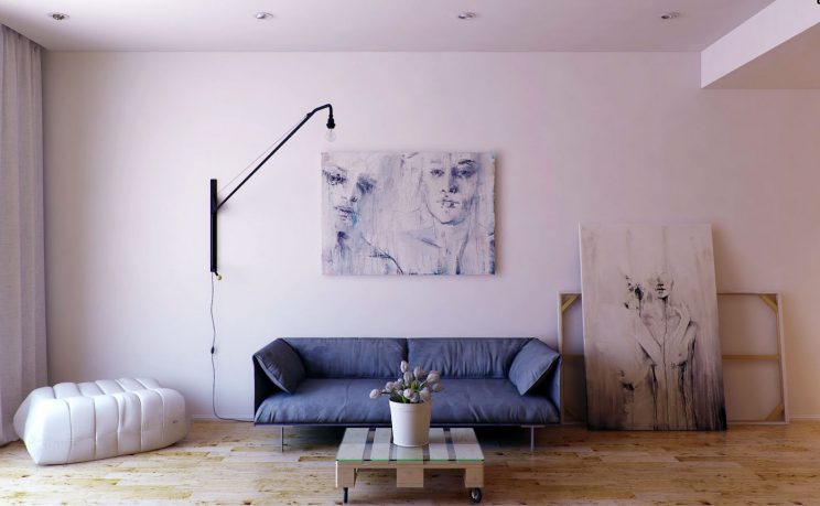 Minimalist Living Room with Cool Wall Painting