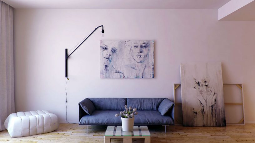 Minimalist Living Room with Cool Wall Painting