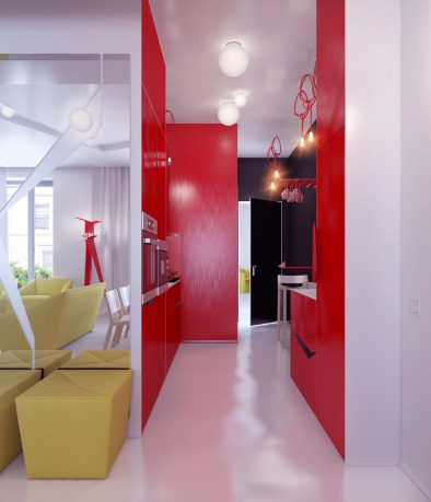 Modern Colorful Hall Way Small Apartment Design