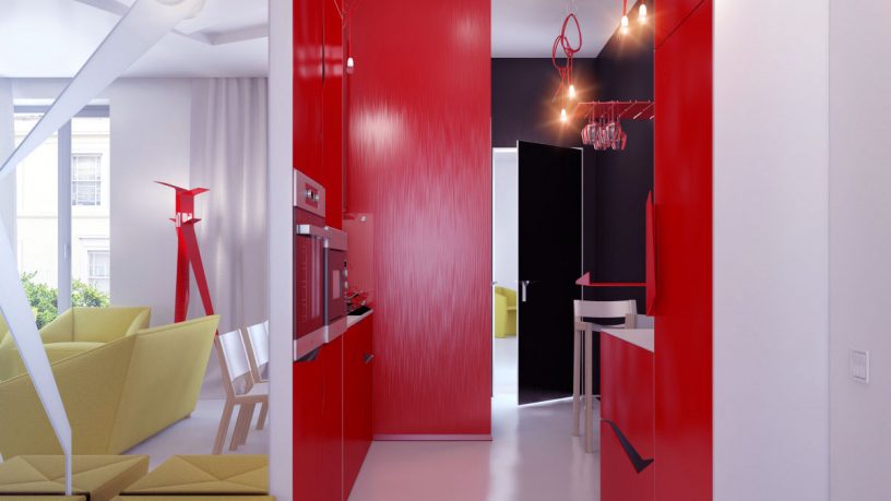 Modern Colorful Hall Way Small Apartment Design