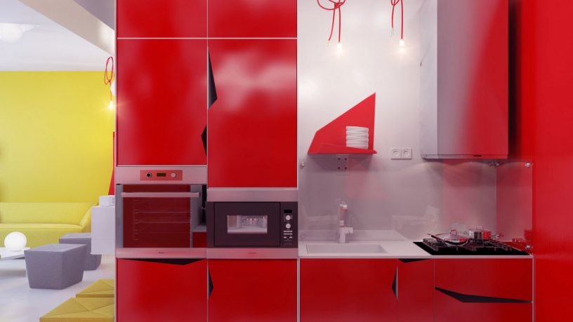 Modern Red Kitchen Units Furniture Set